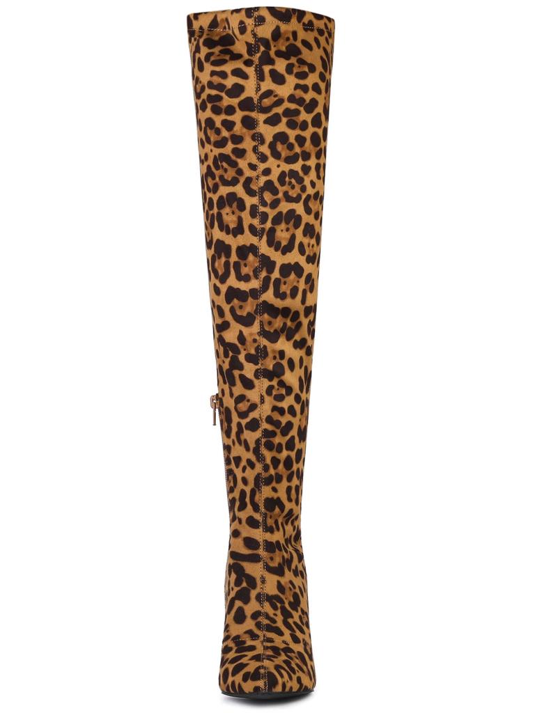 Allegra K Women's Leopard Print Knee-High Boots with Stiletto Heels, Size 24.0 Cm, Winter