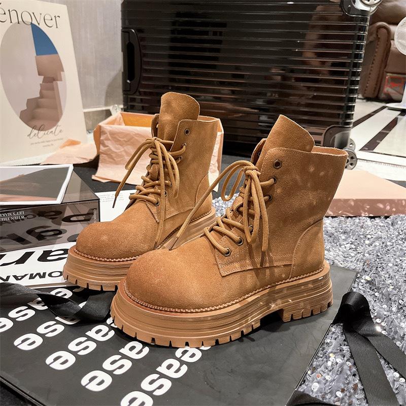 Internet celebrities with the same lace-up Martin boots popular letter flip thick-soled versatile niche two wear muffin locomotive boots women's boots
