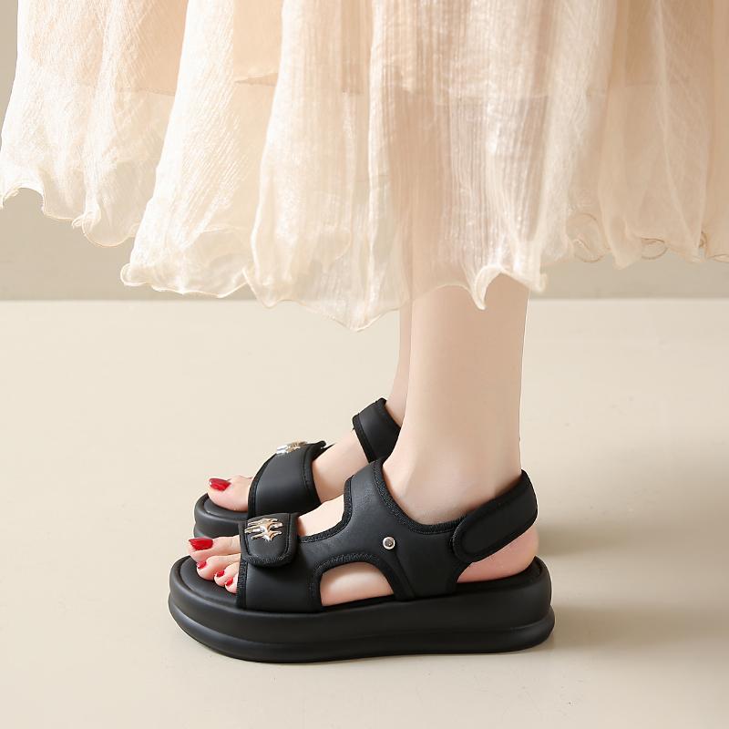 CRLAYDK Women's Sandals Adjustable Strap Hook&Loop Shoes Comfort Platform Summer Walking Casual Outdoor Beach Dressy Slippers