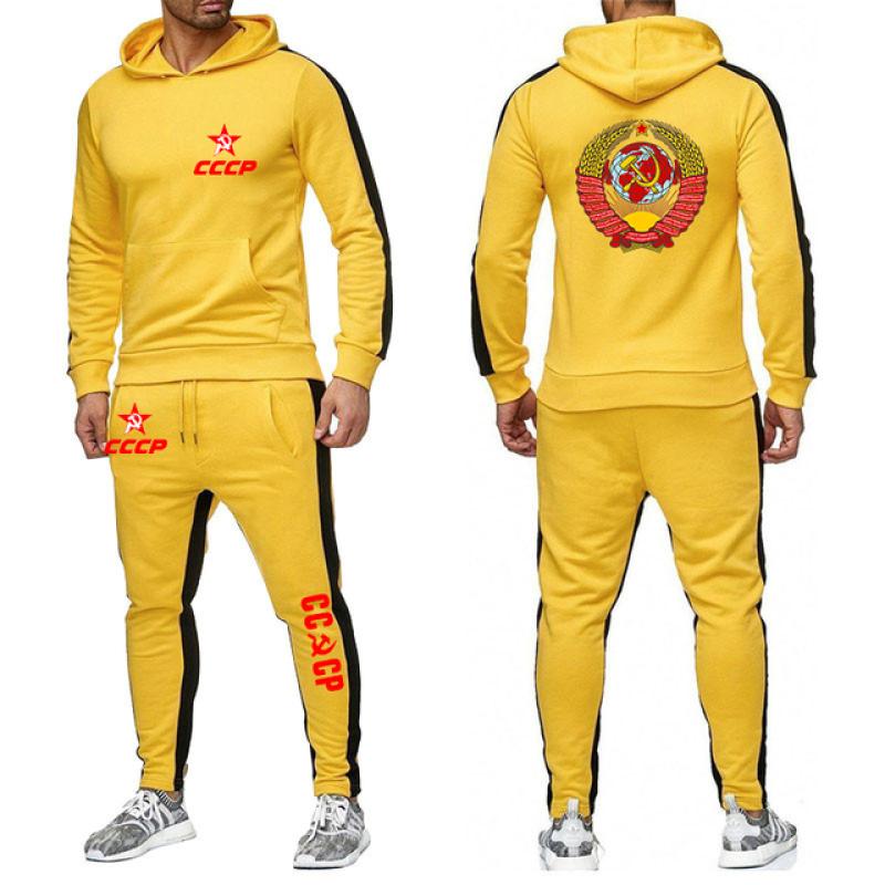 

СССР Советский Союз 2025 Мужская осень CCCP Русская толстовка с капюшоном, спортивные штаны, однотонные комплекты Harajuku Sports Casual Comfortable Suits XXXL