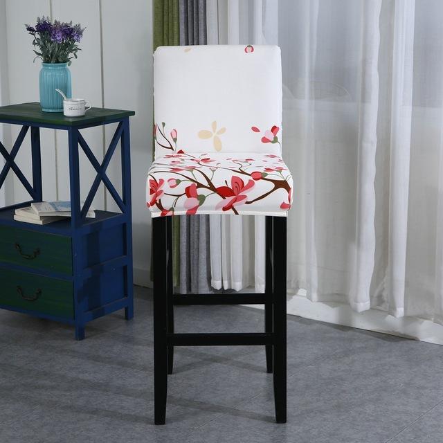 Elastic Short Chair Furniture Cover Spandex Fabric Printed Bar Stool Seat Covers Chair Protector Slipcovers For Cafe Dining Space Kitchen Washable