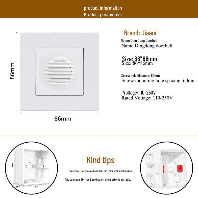 Dingdong Wired 220V Hotel Doorbell Speaker with Concealed Switch Panel