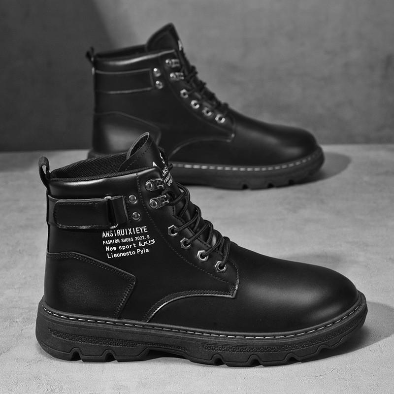 

Men s Shoes High-top Martin Boots All-matching Platform Sole Work Casual Leather Black Ankle Breathable Non-slip 43
