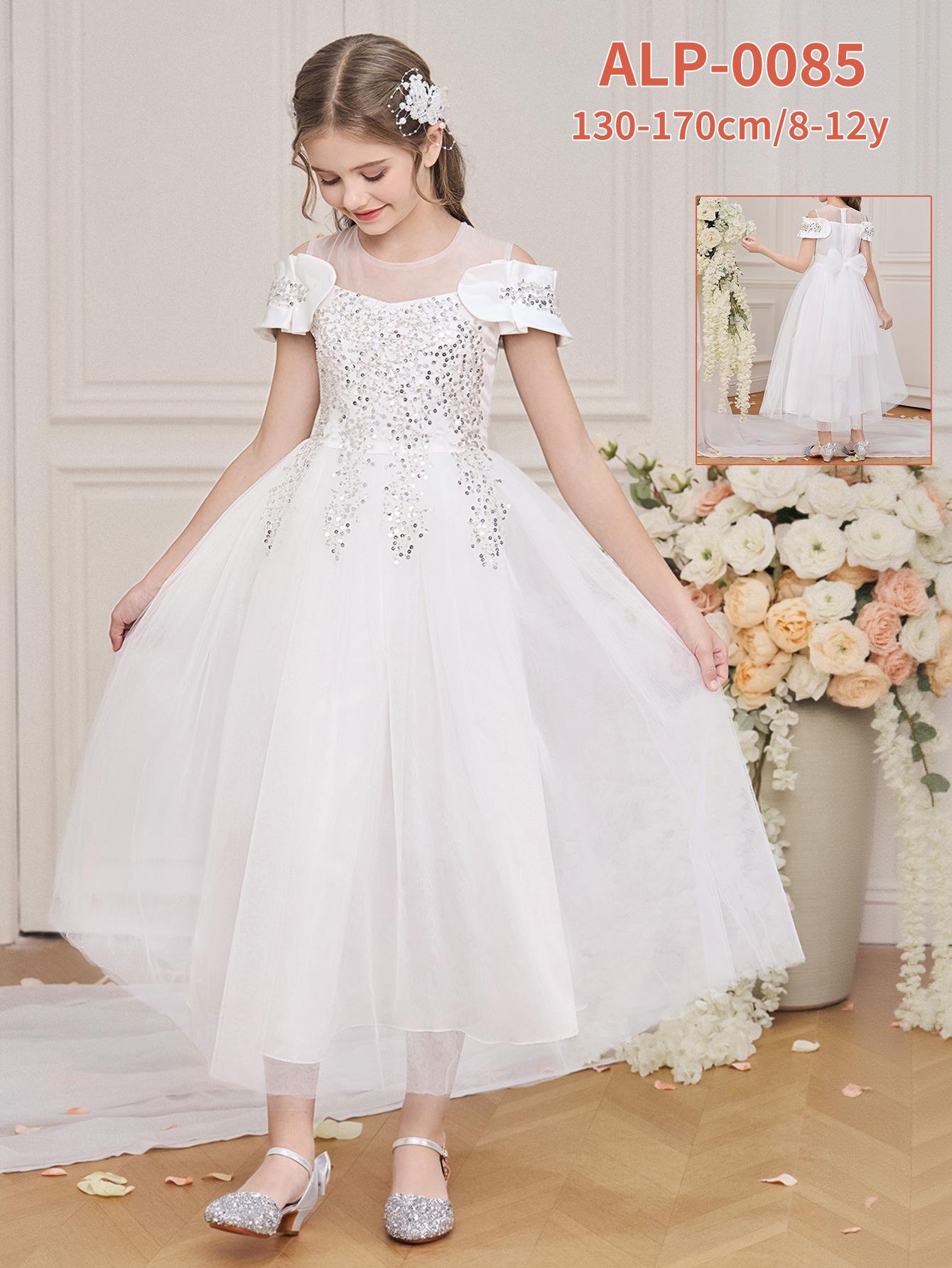 

Трансграничное детское формальное платье для девочки-цветочницы: Сетчатая пышная юбка Свадебный и сценический костюм 130cm/8Y