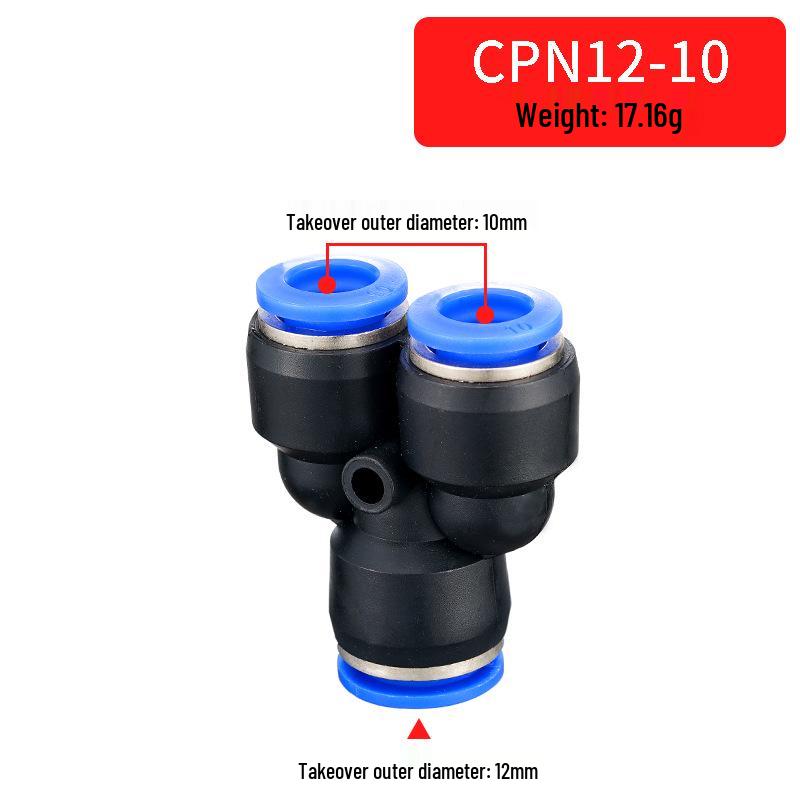 Pneumatic Quick Connector PN/PW-4, Y-Type Tee, 8mm Plug, 12mm Plastic OD, 16mm Connection