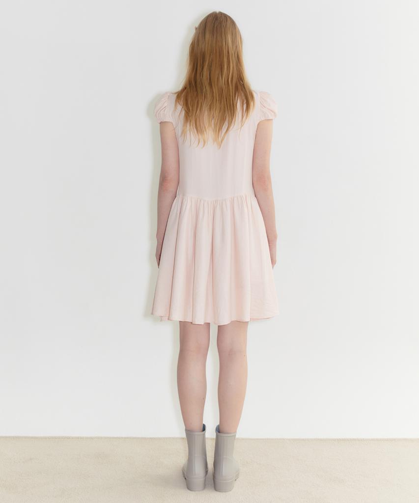 SINOON Puff Sleeve Pintuck Dress (Pink)