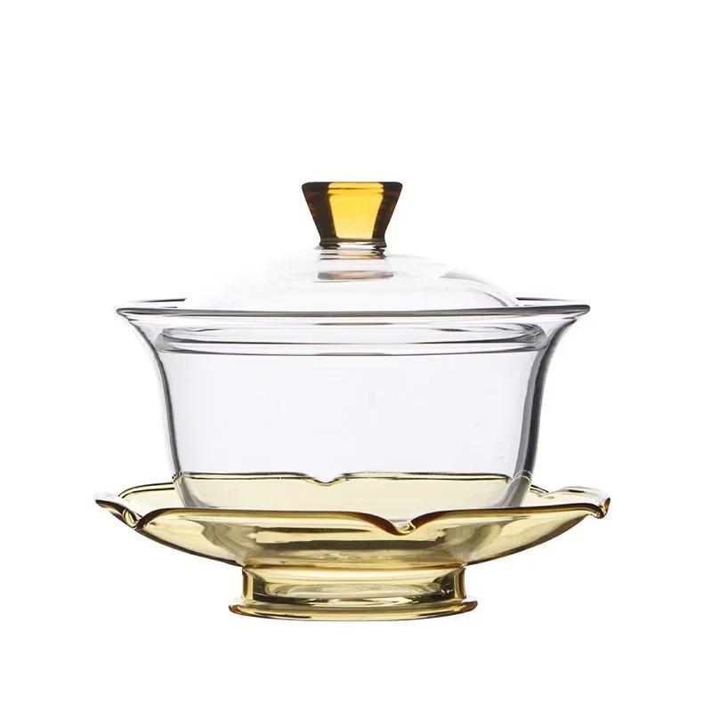 High-Temperature Resistance Anti-Scald Explosion-Proof Glass Gaiwan, Thickened Lotus Tea Ceremony Bowl Making Device, Borosilica