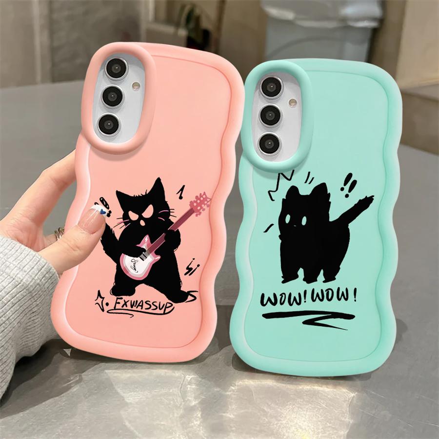 Cartoon Black Cat Case for Samsung Galaxy A52 A14 A15 A12 A16 A11 A21s A13 Soft Phone Cover A06 A23 A03 A05 A33 A53 A04 A22