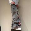European and American Street Gothic Embroidered Jeans K Men's and Women's Retro Fashion Straight Denim Trousers