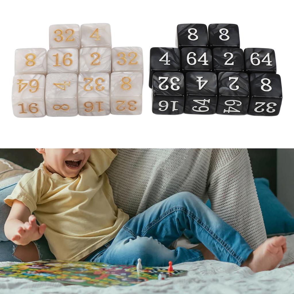 20pcs Numbered Dice Square Corner Multiple of 2 Number Pearl White Black Plastic Dice for Board Game