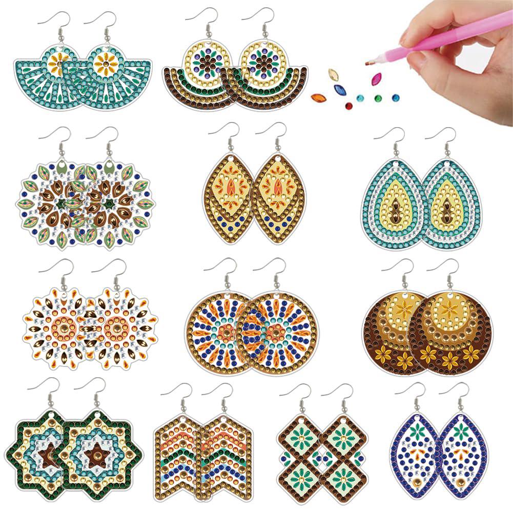 12 Pairs Double Sided Dangle Drop Mosaic Drill Earring Kits DIY Crystal Earring Making Craft Kit Mosaic Jewelry Accessories