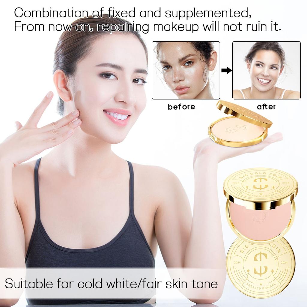 Velvet Big Gold Coin Powder For Makeup Touch-up, Long-lasting Makeup Touch-up Without Sticking Powder, Three-in-one Makeup Powder