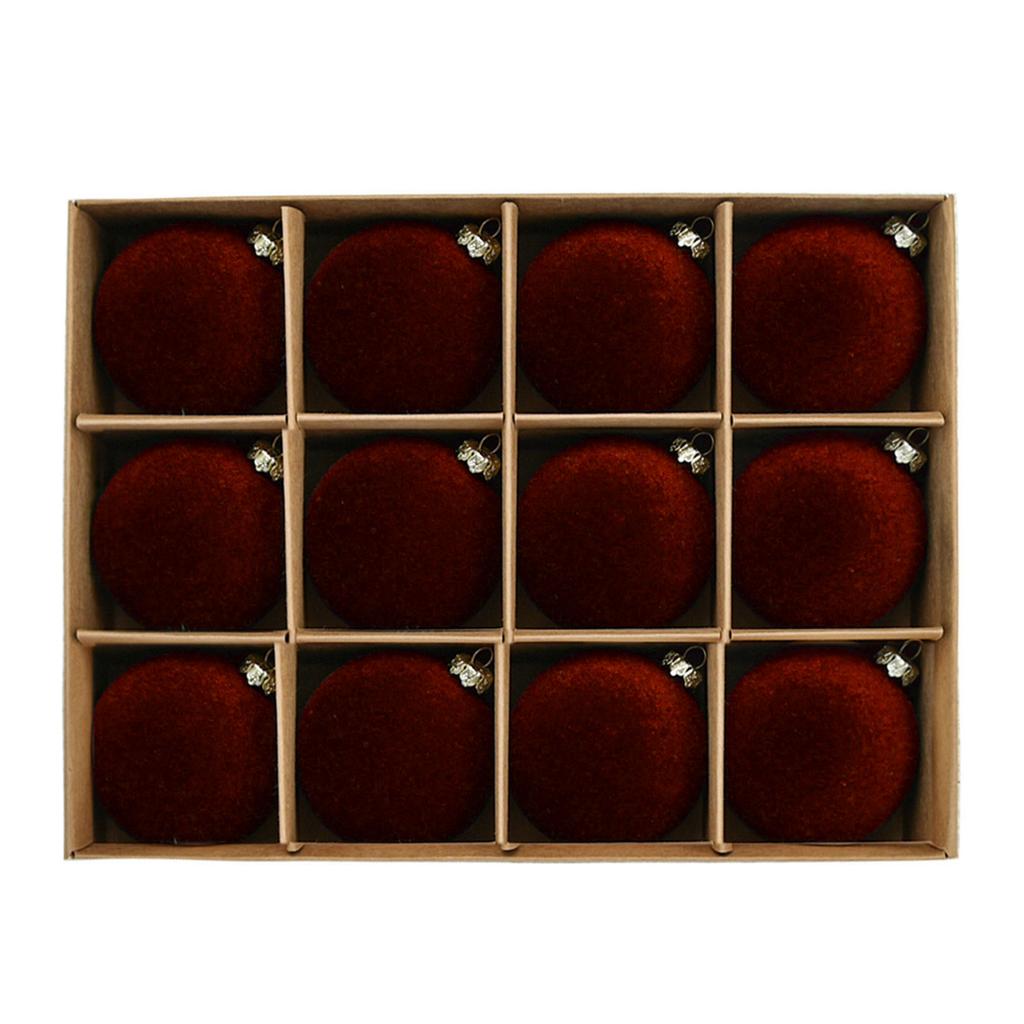 12Pcs Christmas Ball Ornament 6cm Multiple Colors Flocking Designs Decoration For Holiday Wreath Garland And Tree