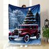 Vintage Car Christmas Tree Winter Bedroom Blanket for Livingroom Couch Lunch Break Soft Throw for Friend's Festival Gift