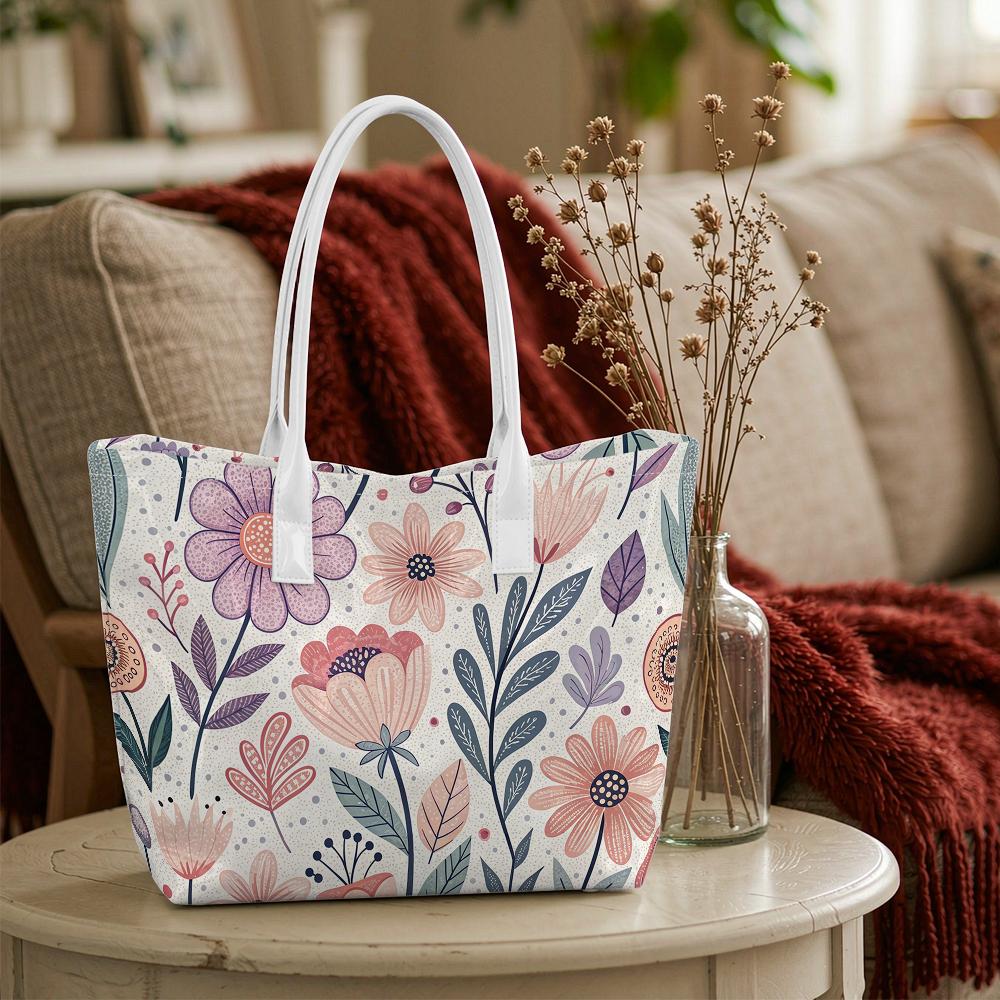 Boho Floral Printed Tote Bag Stylish Casual Large Capacity Shoulder Handbag for Daily Use