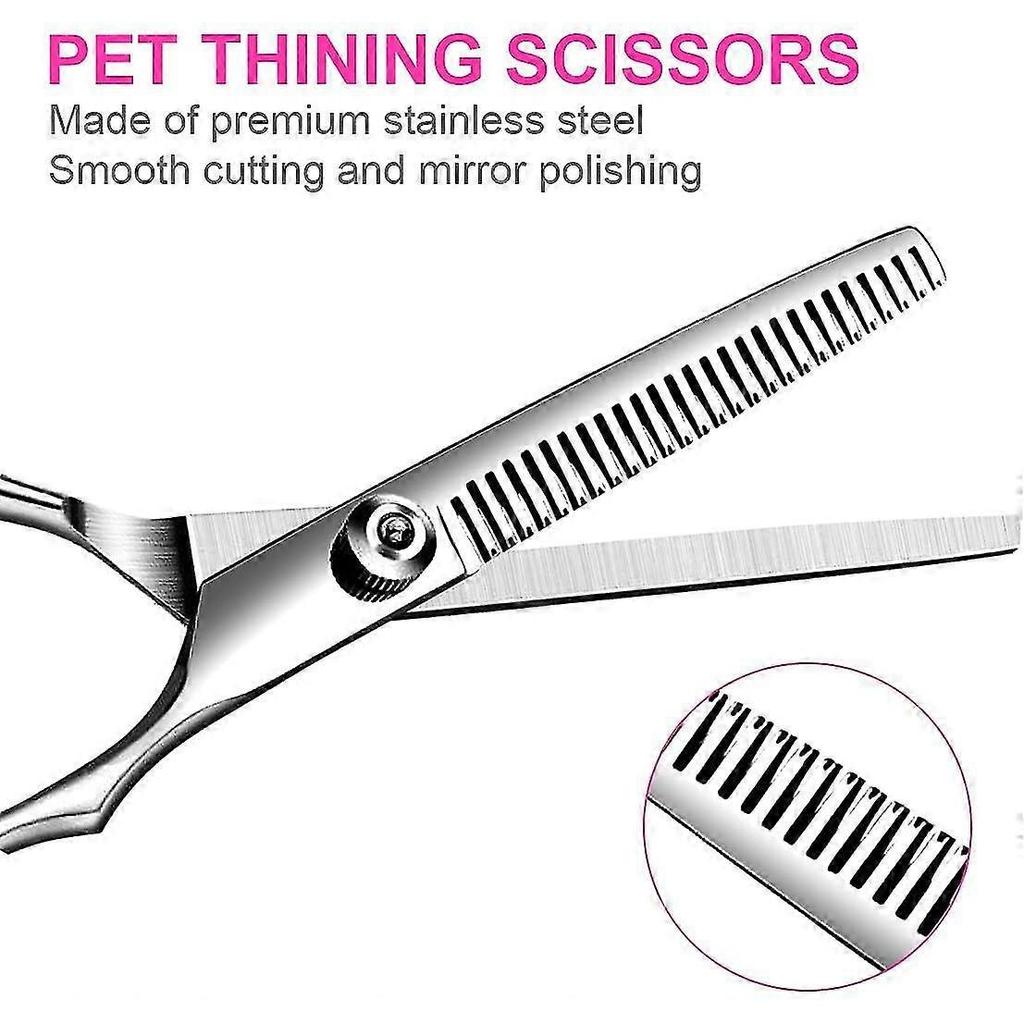 Dog Grooming Scissors Kit With Safety Round Tip, Stainless Steel Professional Dog Grooming Scissors Set For Long And Short Hair Of Dog Cat Pets