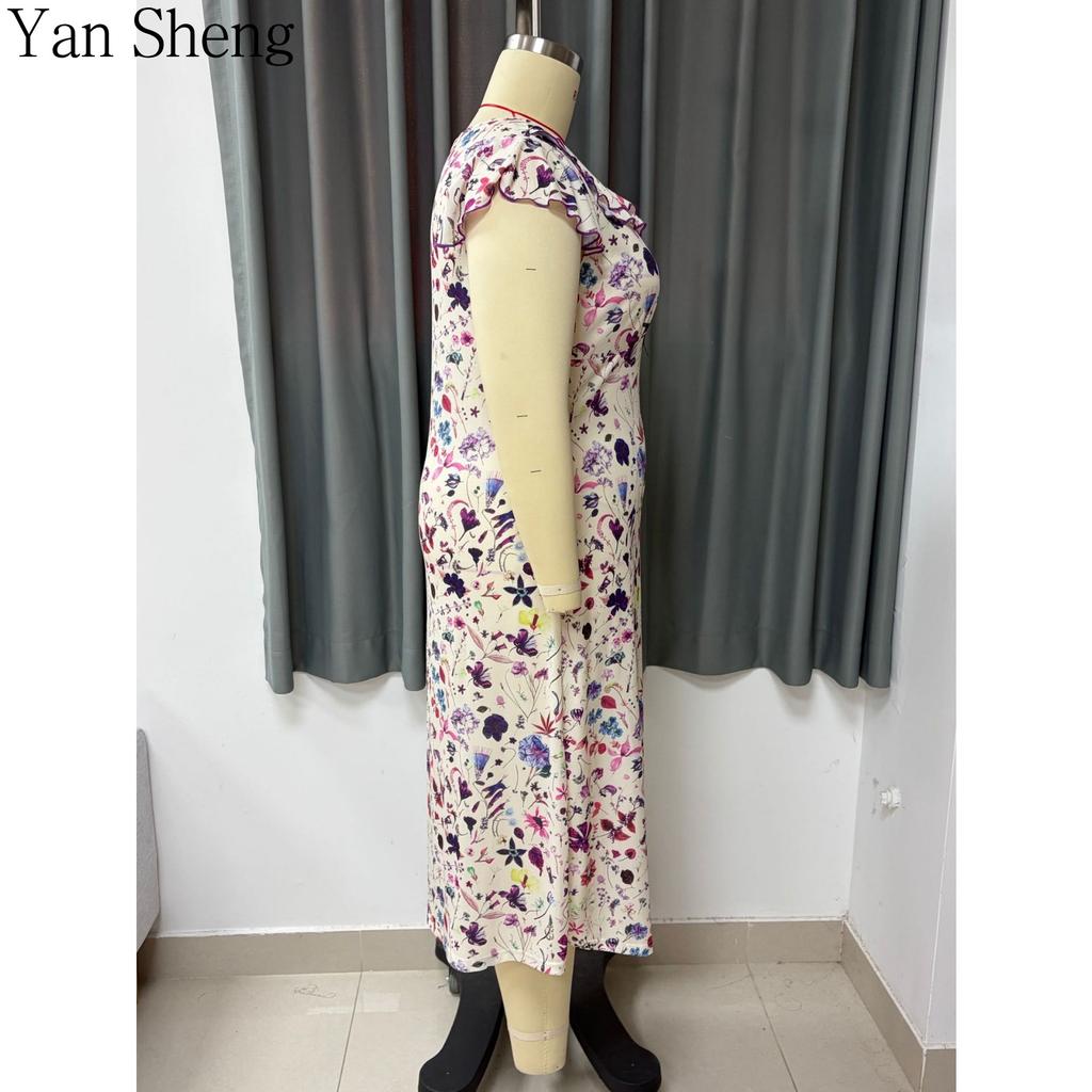 Kadın Pijama Takımı Yazlık Çiçek Baskılı Büyük Beden Kısa Kollu Buz İpeği Bol Uyku Elbisesi Bornoz Ev Giyimi