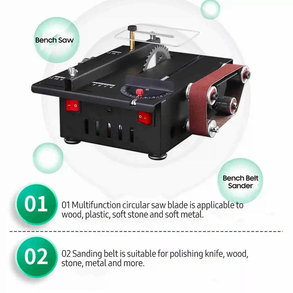 200W Dairesel Tezgah Testeresi Mini Tezgah Testeresi ve Bant Zımpara Değişken Hızlı 30mm Kesme Derinliği Ahşap Plastik Taş Metal Bıçak İçin
