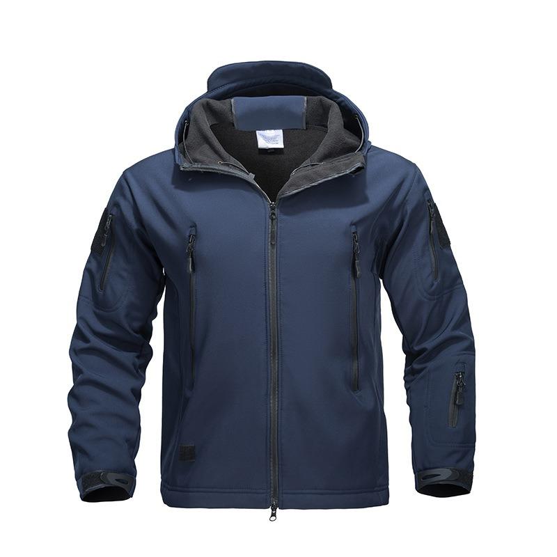 Waterproof Fleece Lined Jacket with Zipper Pockets Mens Outdoor Softshell Hooded Hiking Work Jackets Coat Windbreaker