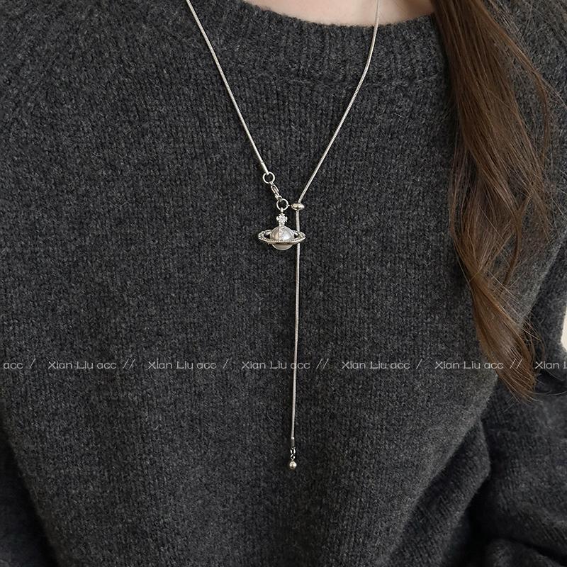 2025 European & American Saturn Pearl Pendant Necklace: Women's Luxury Autumn/Winter Sweater Chain Accessory