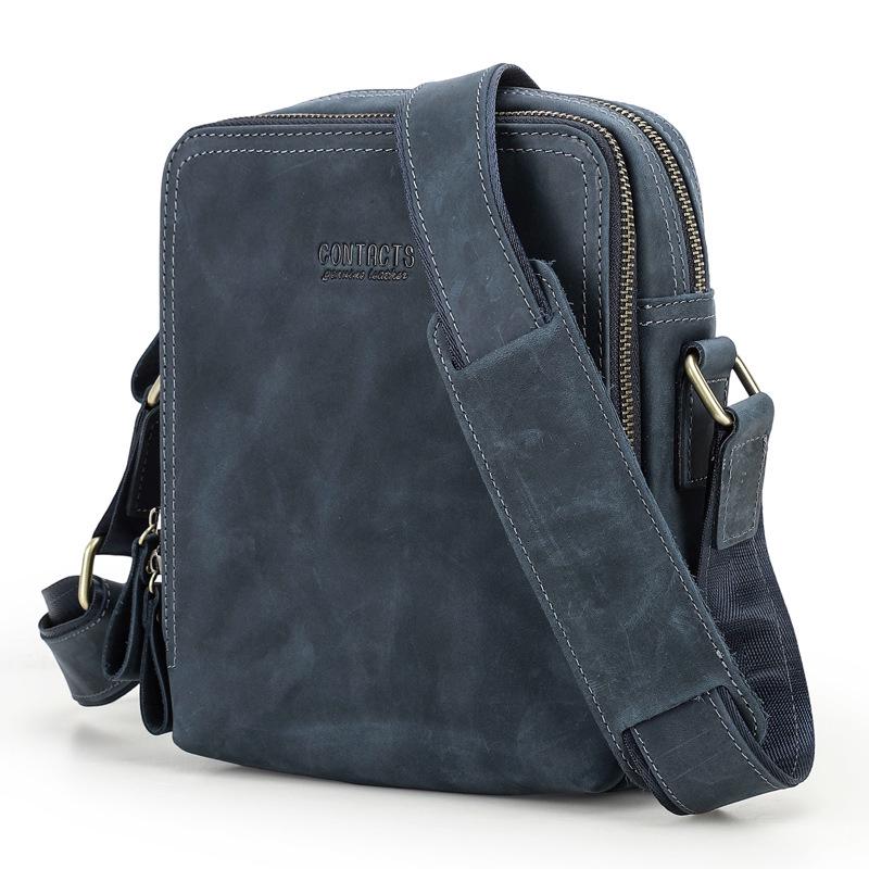 Czarny Anioł Retro Skóra Crazy Horse Męska Torba Na Ramię Crossbody