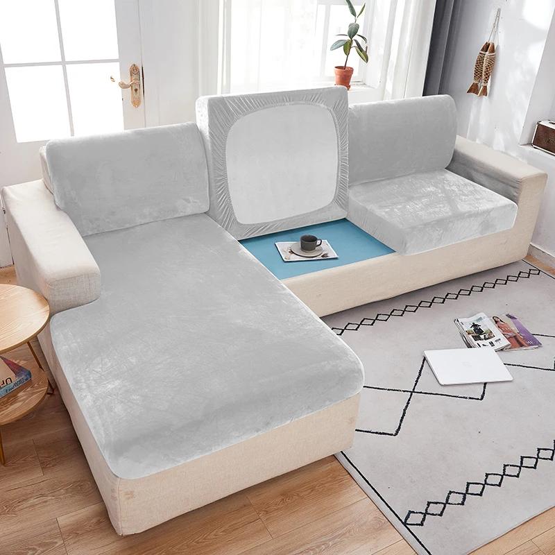 Velvet Fabric Sofa Seat Cover For Living Room Elastic Sofa Cushion Cover Soft Couch Slipcover Furniture Protector For Home