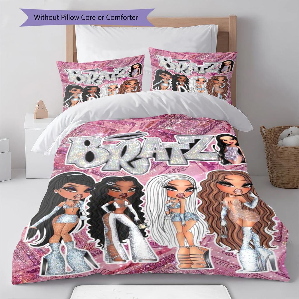 Bratz Doll Pattern Bedding Quilt Set Quilt Cover Pillowcase Home Decoration Gift (1 * duvet cover + 2 * pillowcase, without core)