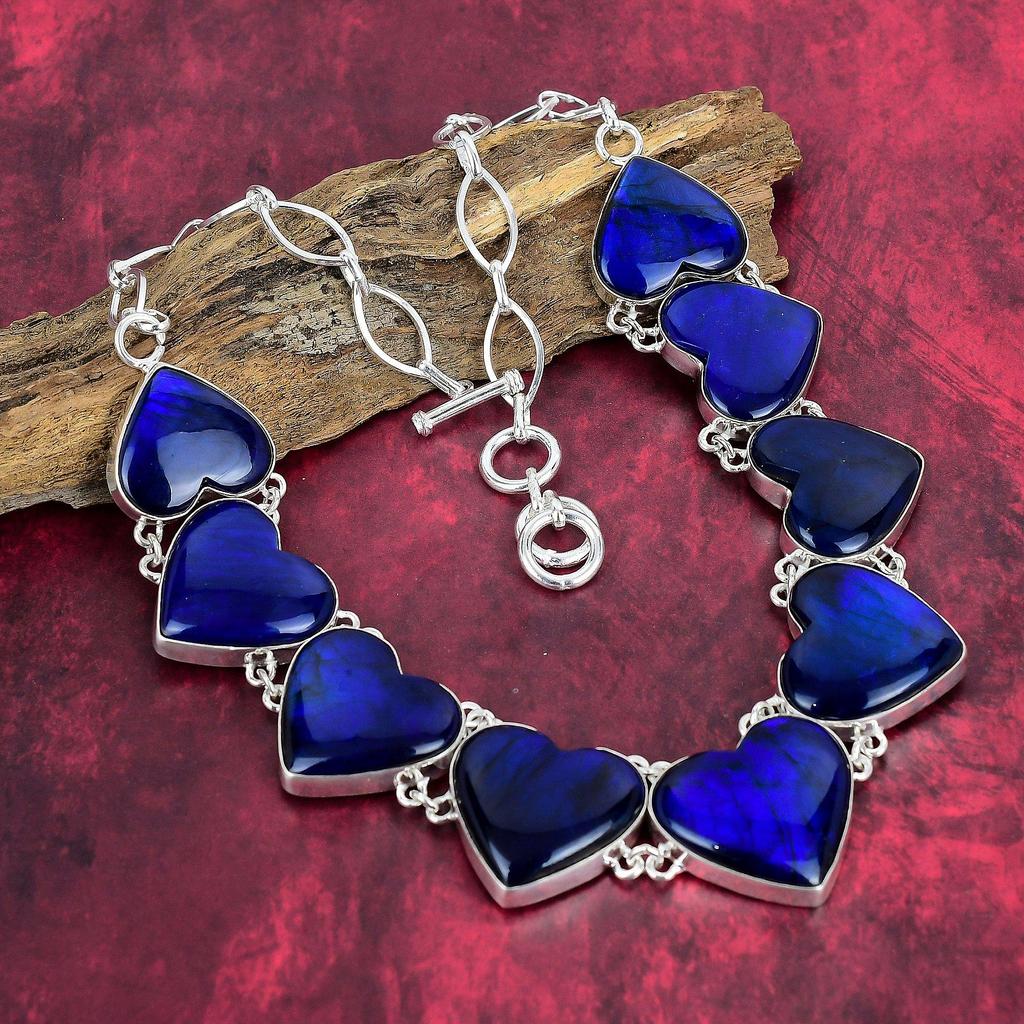 Blue Flash Labradorite Gemstone Jewelry, 925 Solid Sterling Silver Necklace & Bracelet Jewelry Set, Amazing Handmade Natural Jewelry For Her