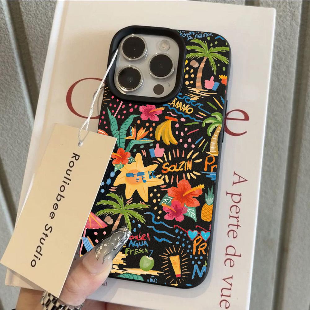 Dreamy Cool Flower Lily Luxury Lichee Leather Pattern Phone Case For iPhone 17 16e 16 15 14 13 12 11 Air Pro Max Plus X XR XSMax