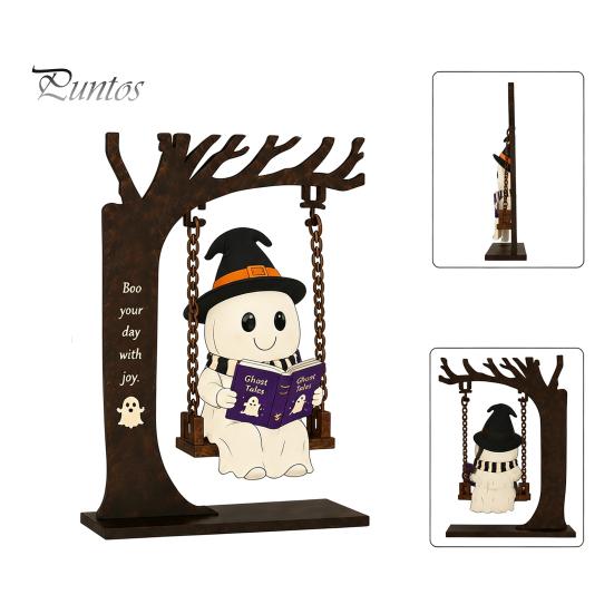 Spooky Halloween Party Supplies Funny Swing Ornament, Witch/Skeleton/Mummy/Pumpkin Ghost Sitting on Indoor Outdoor Decorations Reading Book