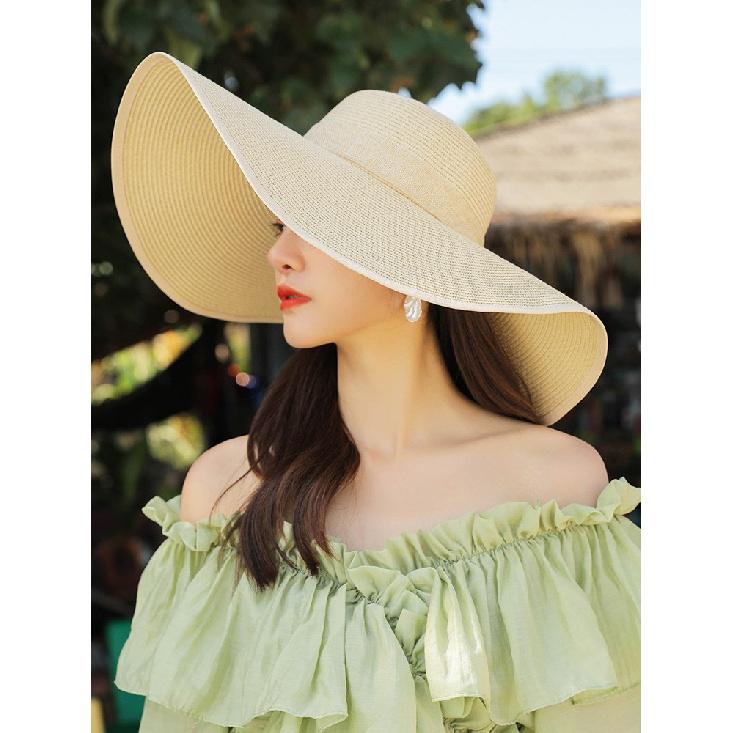Summer Wide-Brim Sunshade Travel Beach Hat for Women, Bowknot Straw Hat, Sun Protection, Foldable Summer Sun Hat for the Beach
