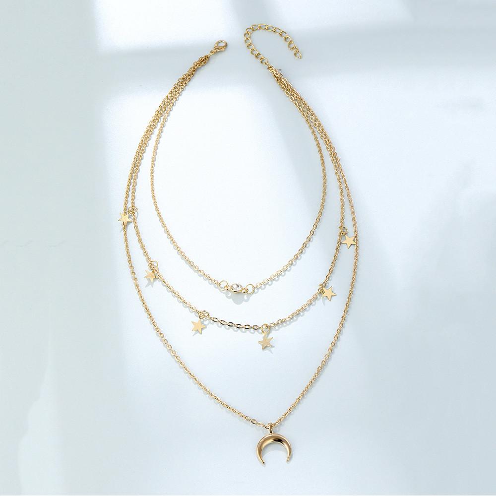 Elegant And Versatile Star And Moon Pendant Necklace For Women In Dazzling Colors Alloy