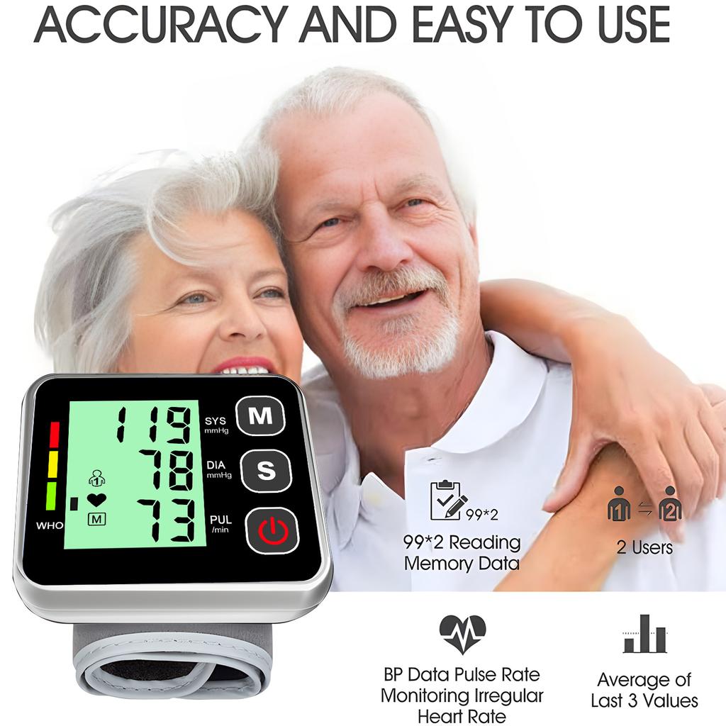 Wrist Digital Blood Pressure Monitor Tensiometer Automatic BP Sphygmomanometer Heart Rate Pulse Meter Health Medical Care