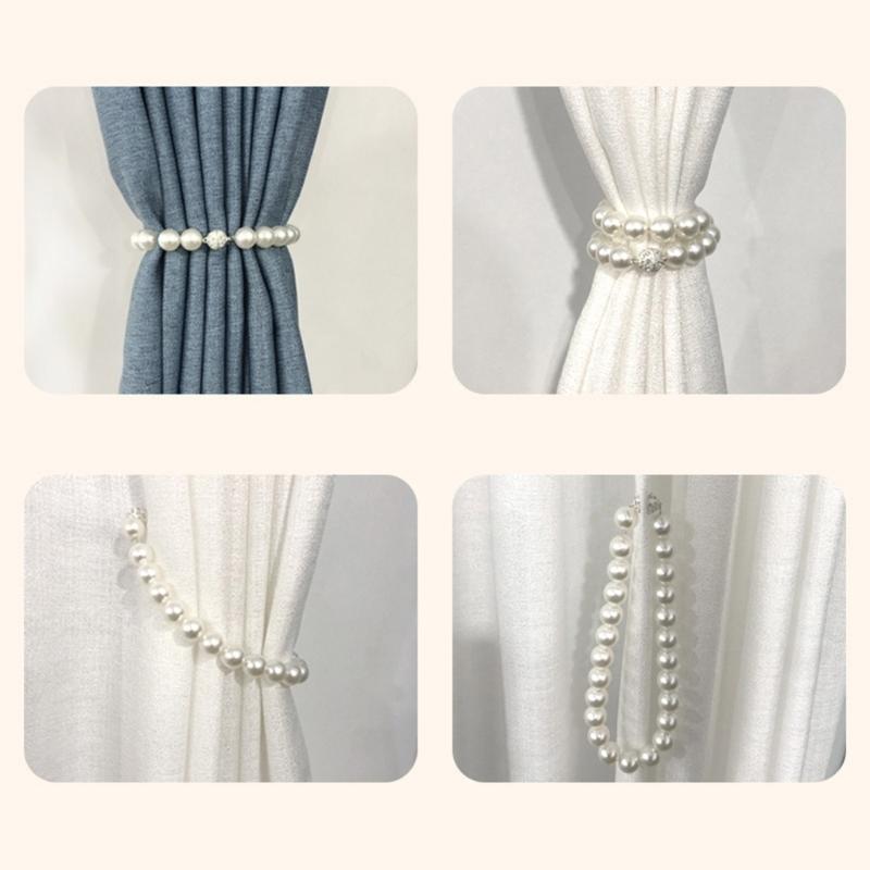 Confezione da 2 Fermacravatta per Tende con Perle, Moderni Fermacravatte Decorativi per Tende con Cordino