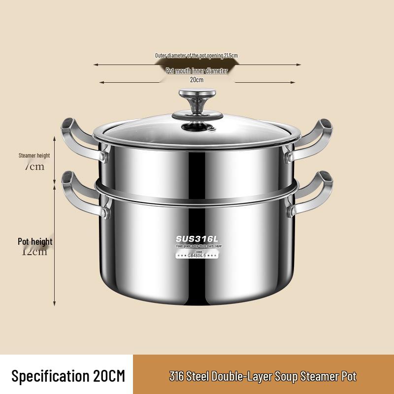 316L Stainless Steel Soup Pot with Handles - Non-Stick for Steaming, Cooking, and Stewing On Induction Cookers