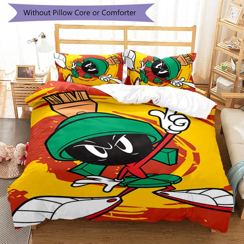 3pcs Marvin the Martian pattern bedding set duvet cover set includes duvet cover &pillowcases, perfect all season bedroom decoration & gift