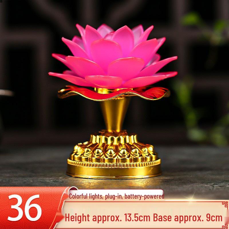 LED Seven-Colored Lotus Buddha Lamp - Rechargeable Guanyin Offering Light