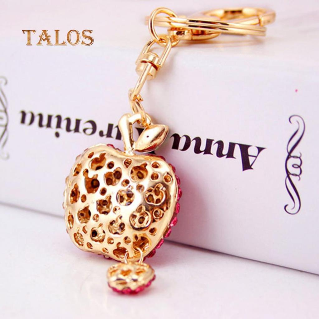 Fashion Cute Crystal Stone Apple Keyring Metal Car Key Chain Purse Bag Decor Gift Suspension Trinket