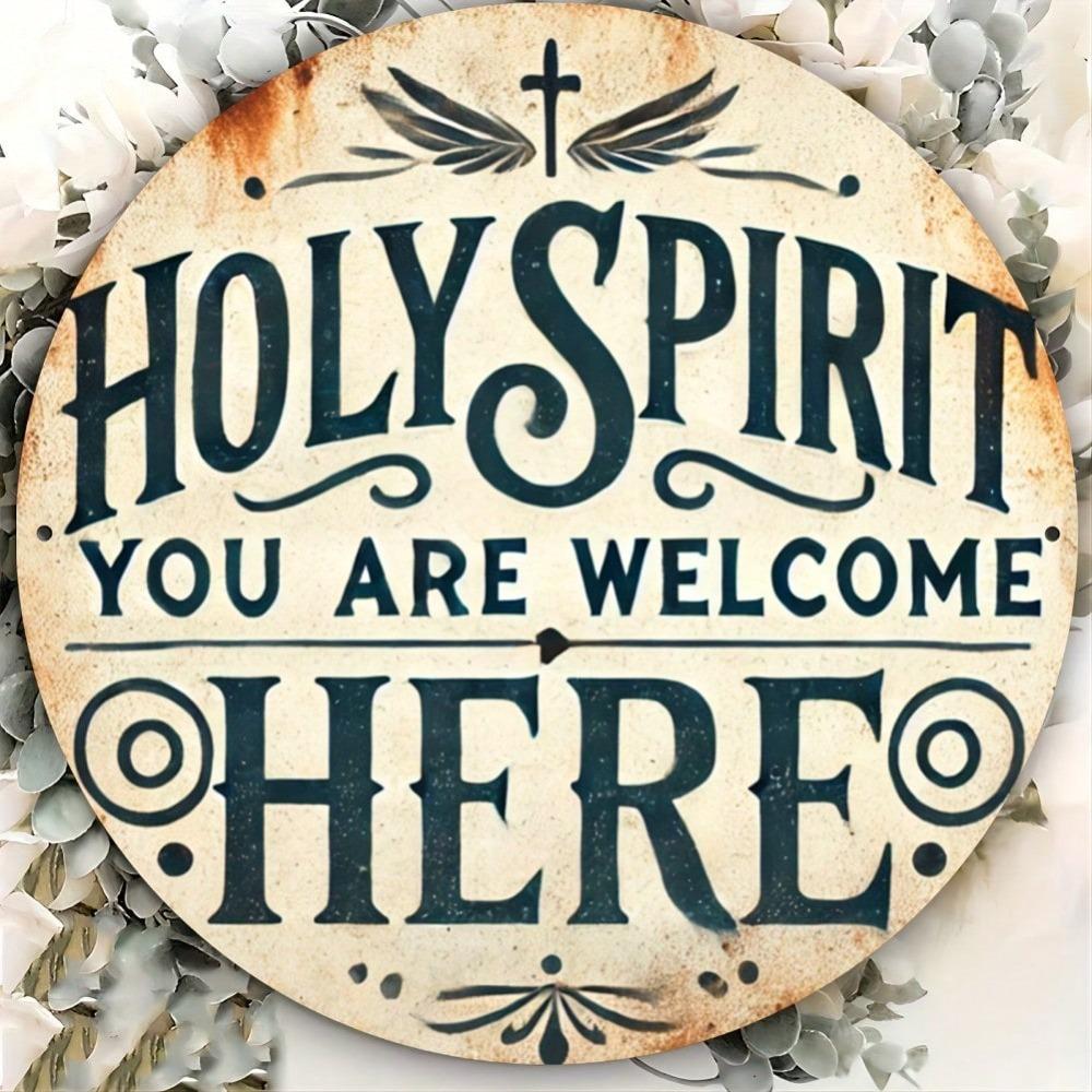 1pc Bohemian Holy Spirit Welcome Round Metal Wall Art Engraved Cross Dove Home Decor Gift