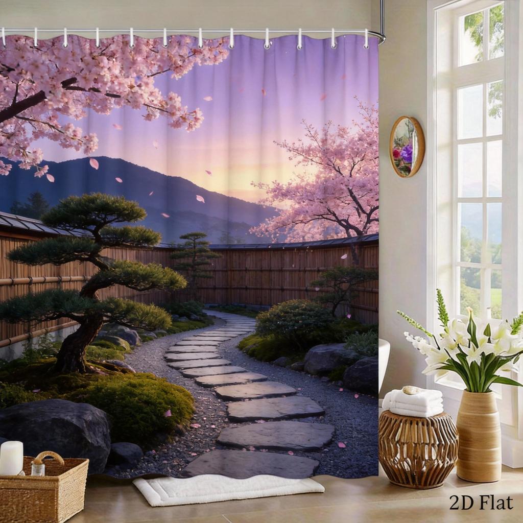 Desert Sunset Shower Curtain Cactus Landscape Print with Snowy Mountains Polyester Bath Curtain with Hooks for Boho Decor