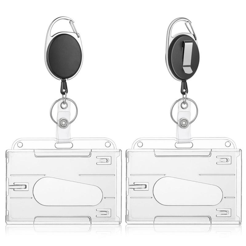 Transparent Cards Slots ID Tag Badge Holder with Badge Reel Cards Storage Organizer Employee Pass Work Card Case Sleeve