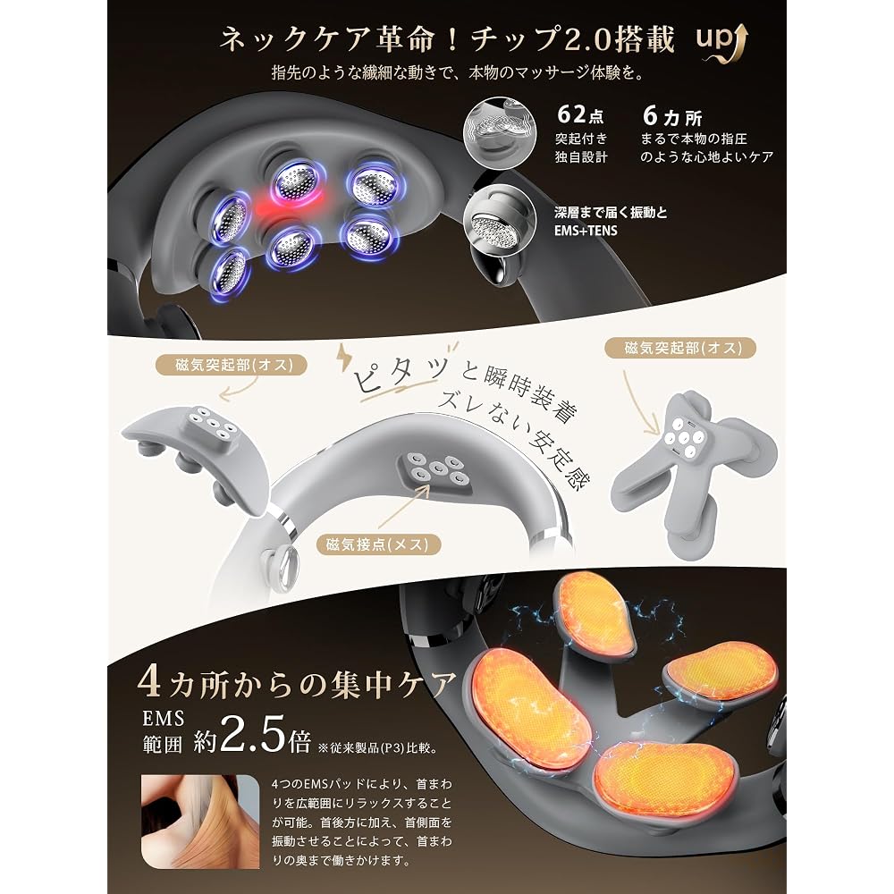 Juliyas Neck Care Relaxation Device Magnetic Dual-Head EMS TENS Vibration for Neck and Shoulder Relief