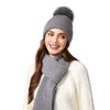 Autumn Winter Knitted Hat Scarf Two-Piece Set Women's Velvet Wool Hat Warm Pullover Hat Long Scarf Set