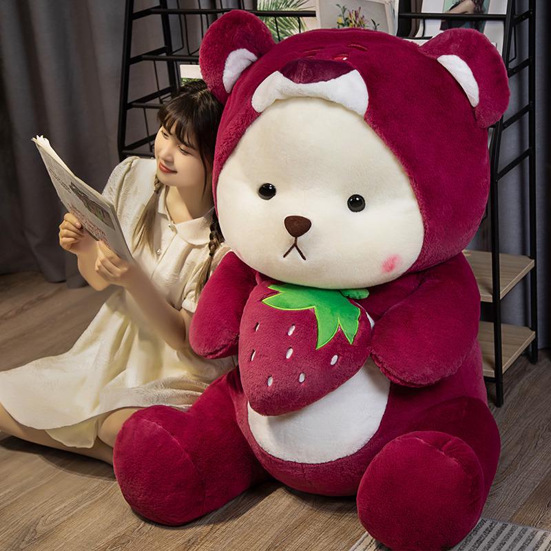 Extra Large Strawberry Bear Plush Hug Pillow - Stuffed Toy for Sleeping and Gift for Girls and Children