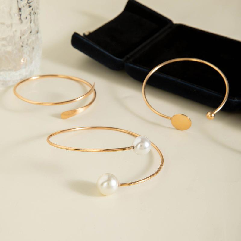 Accessories, stacked wind disc imitation pearl smooth opening bracelet, versatile bracelet set for women