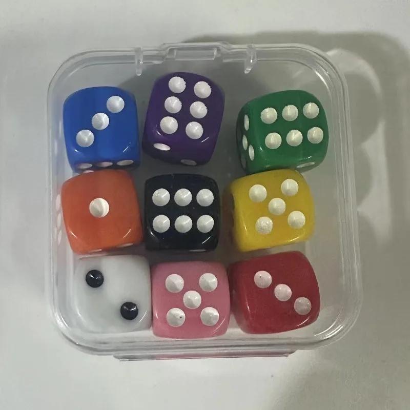 9/10 шт./коробка 16 мм Однотонные Прозрачные Цветные Игровые Кубики Настольная Игра Числовые Кубики Квадратной Формы Разноцветные Кубики с Точками 9pcs прозрачный