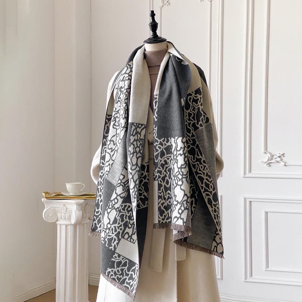 Luxury Women'S Double-Sided Print Scarf Soft Cozy Pashmina Shawl Winter Outdoor Cold-Resistant Windproof Blanket