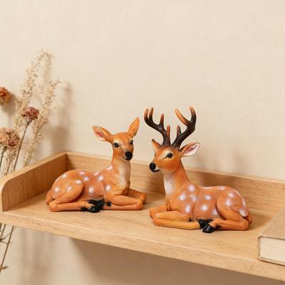 Couple Deer Figurines Desktop Decor Art Figurine Gift Delicate Ornament Sculpture Resin Statues for