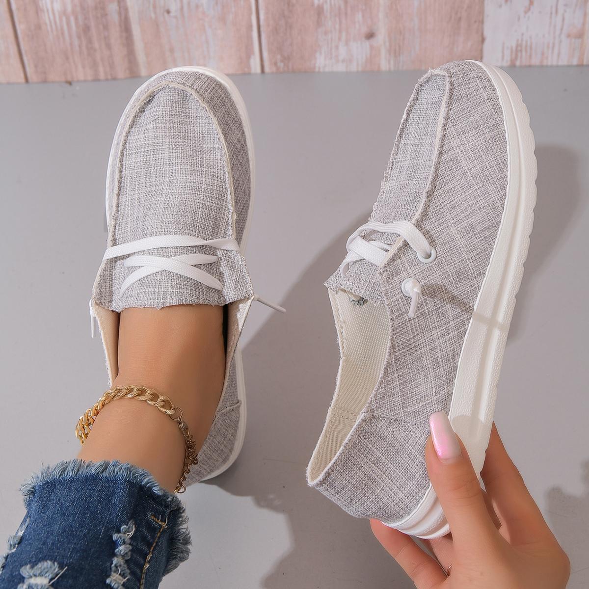 

Женская повседневная спортивная обувь, легкая и нескользящая обувь на плоской подошве, джинсовая обувь на шнуровке для улицы 36 серый