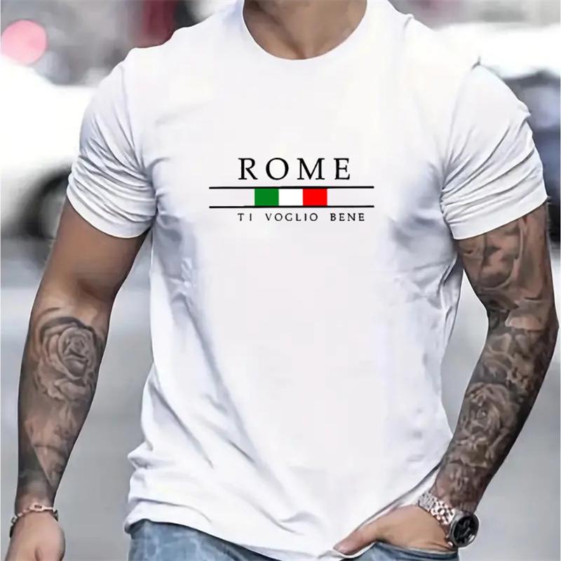 Simple Roman Letters T Shirts For Men Summer Fashion Short Sleeve 3D Italian Flag Printed T-shirts Loose Trend Streetwear Tees